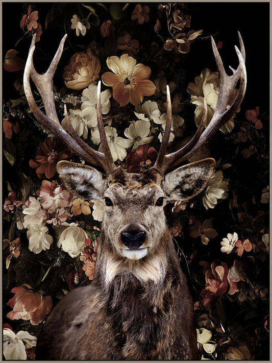 Majestic Stag Florals - 36" x 48" Framed Wall Art