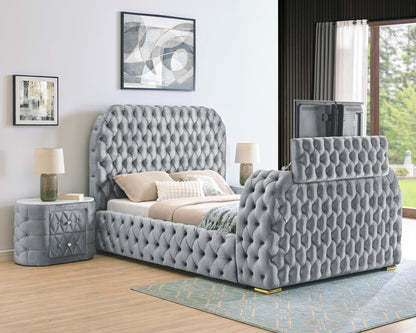 Natalia - Queen Upholstered Bed With Decking Board Set - Gray