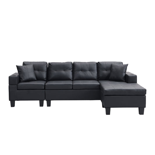 Modern Sectional Sofa Set With L Shape Chaise Lounge, Cup Holder, 4 Seat