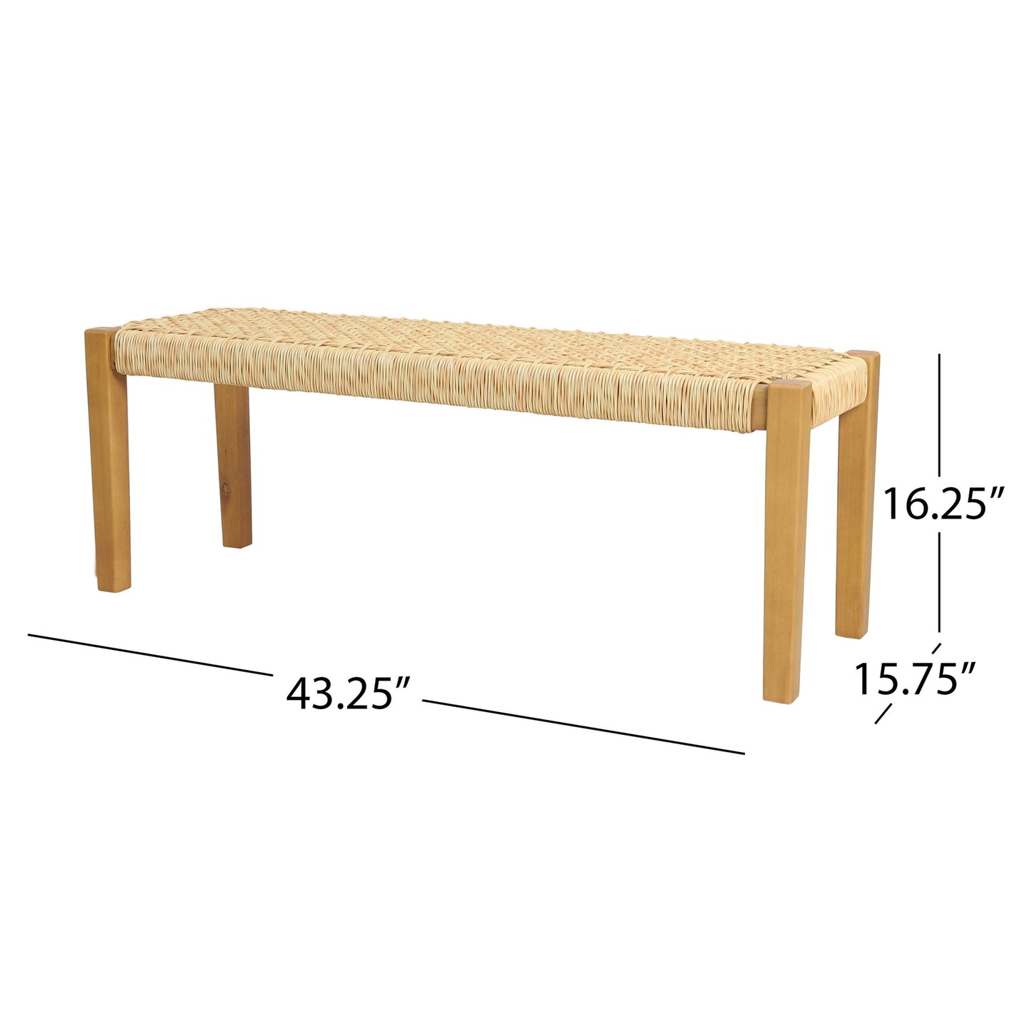 Angie - Bench Outdoor Seating Acacia Wood Faux Rattan - Teak
