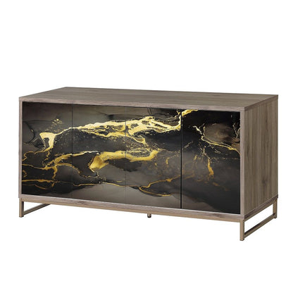 Payo - Console Cabinet - Black Marble Print Oak & Champagne