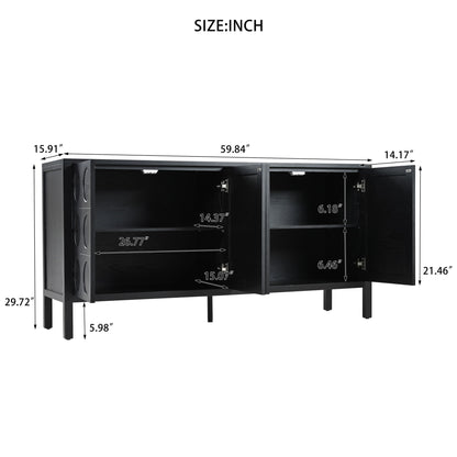 Stylish Storage Cabinet Sideboard With Unique Geometric Circle Door Design - Black