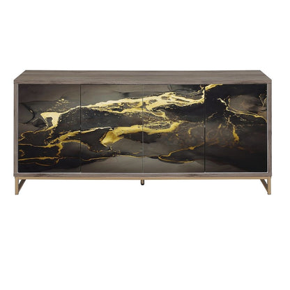 Payo - Console Cabinet - Black Marble Print Oak & Champagne