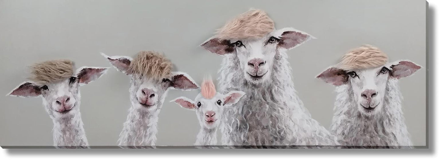 Playful Sheep Coiffures - 20" x 60" Framed Wall Art