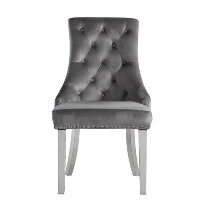 Satinka - Side Chair (Set of 2) - Gray Fabric & Mirrored Silver
