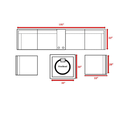 Contemporary Patio Seating Set With Fire Pit
