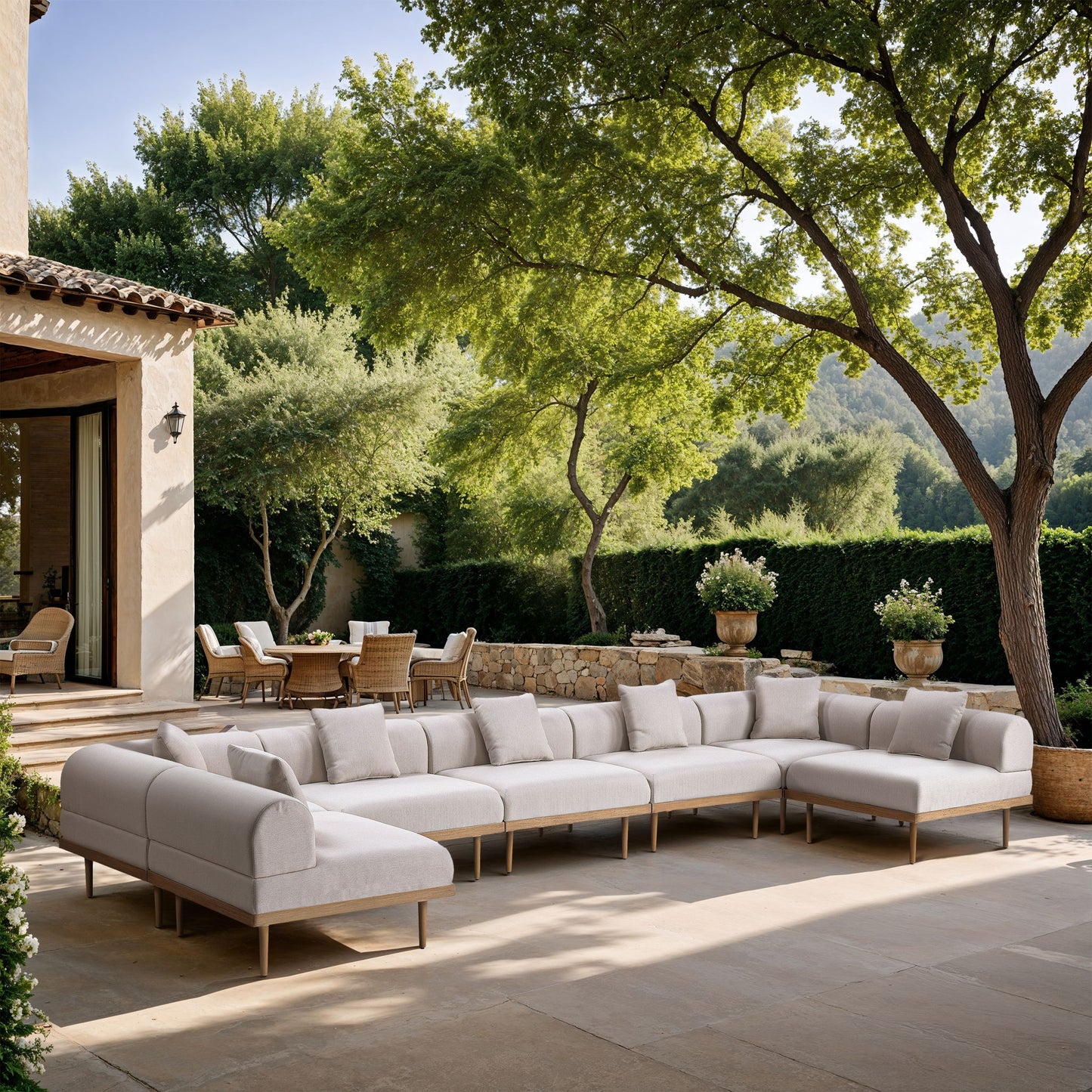 Laguna - 7 Piece Resilient Water Resistant Fabric 142" Upholstered Outdoor Patio Modular Sectional