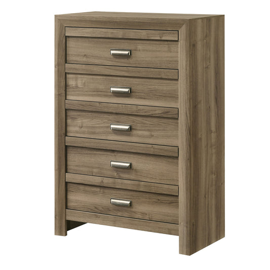 5 Drawer Storage Chest With Pulls - Light Brown