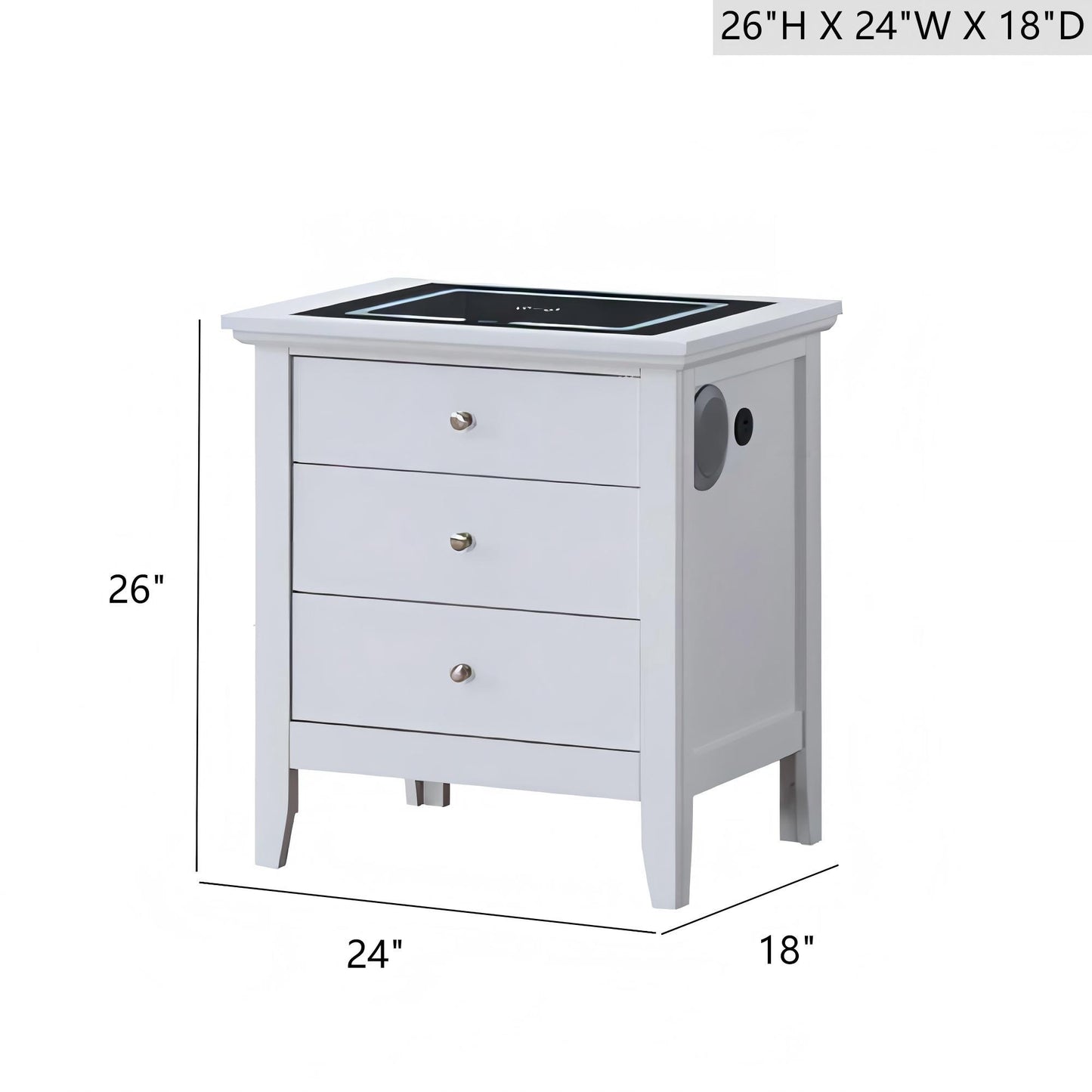 Hammond - Smart 3 Drawer Nightstand With USB Charging And Integrated Speakers - White