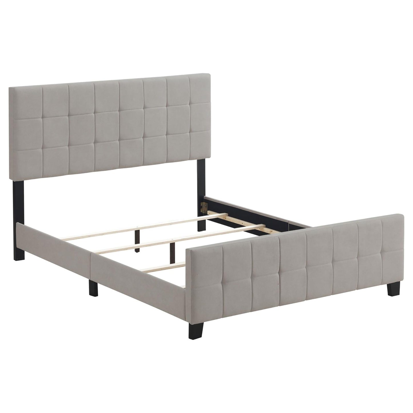 Queen Panel Bed Tufted Upholstered With Tapered Legs - Beige