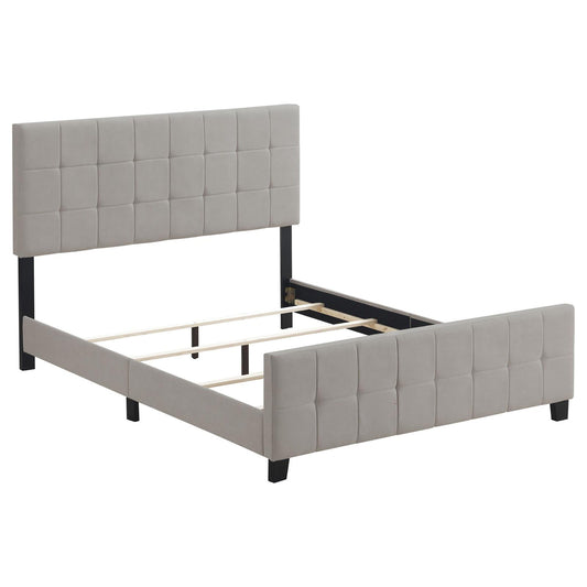 Queen Panel Bed Tufted Upholstered With Tapered Legs - Beige