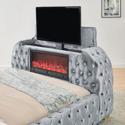 Natalia - Queen Upholstered Bed With Decking Board Set - Gray