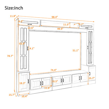 Wall Unit Entertainment Center With Bookshelves For TVs Up To 80"