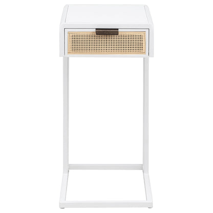 Kenneth - C Shape Side Table With Single Drawer - White