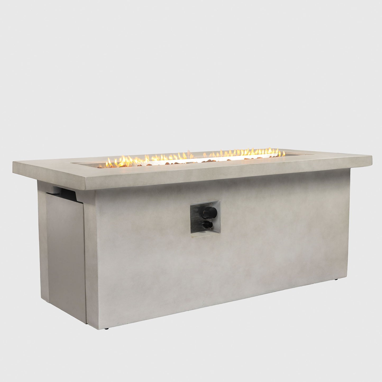 Concrete 60" Rectangular Propane Gas Fire Pit Table With 60000 Btu For Outdoor Spaces - Light Gray