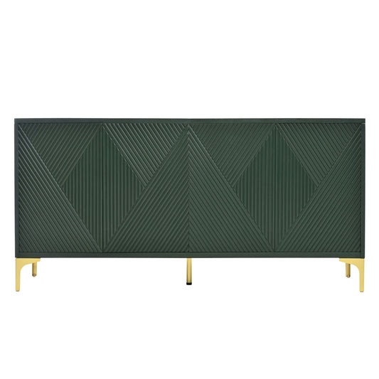 Modern Wood Sideboard Cabinet With Carved Door Panels, Adjustable Shelves, And Sturdy Metal Legs