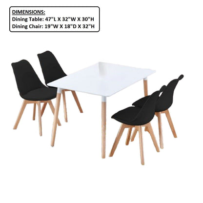 5 Piece Dining Set, Table & 4 Side Chairs, Kitchen Dining Room Furniture - Black