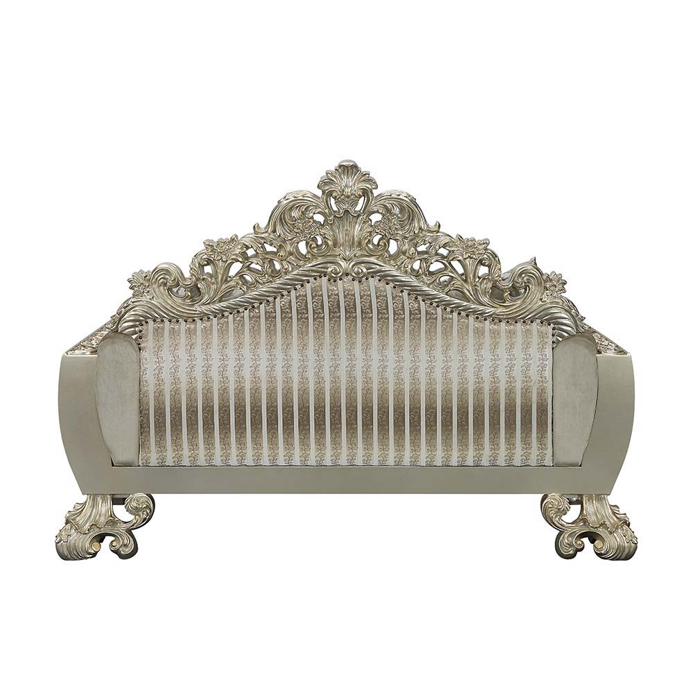 Sorina - Loveseat With 5 Pillows - Velvet, Fabric & Antique Gold