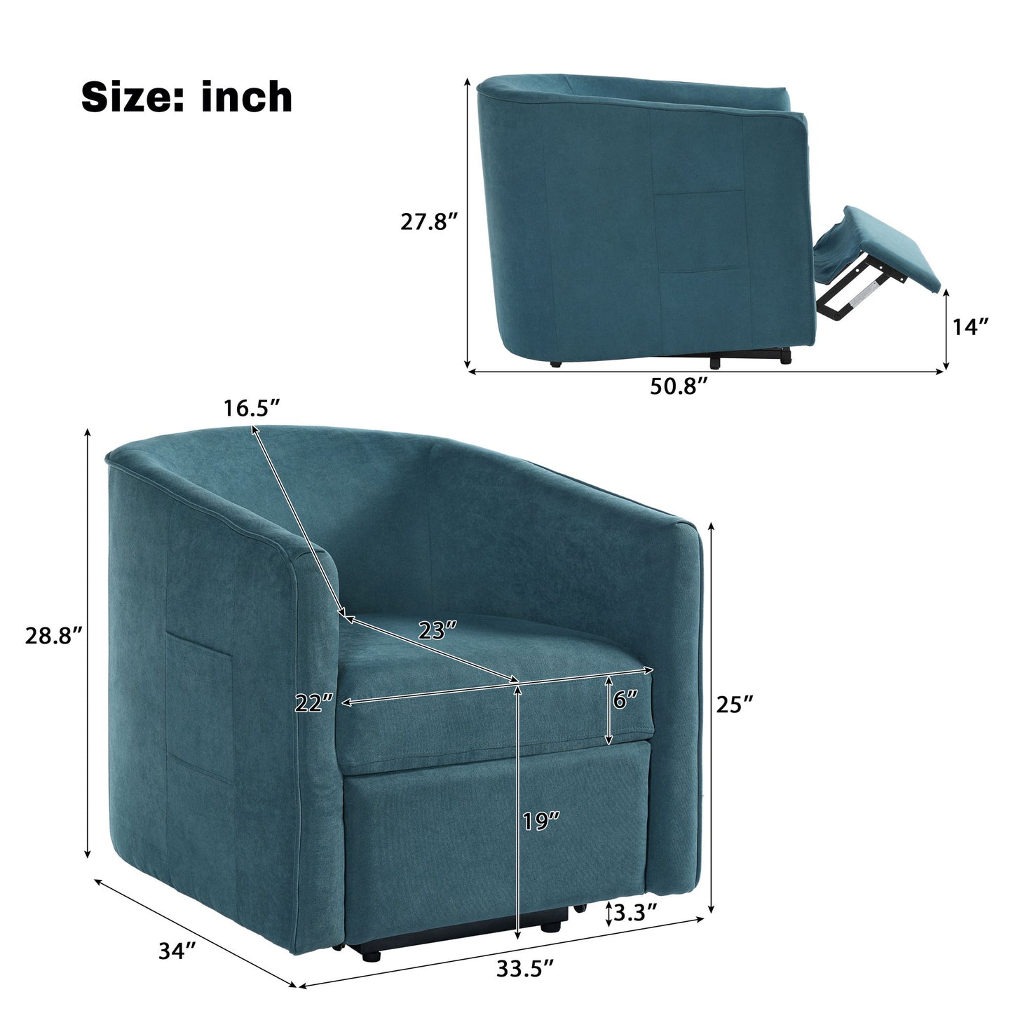 Power Lift Recliner Barrel Shape Reclining Chair With Footrest And Side Pocket