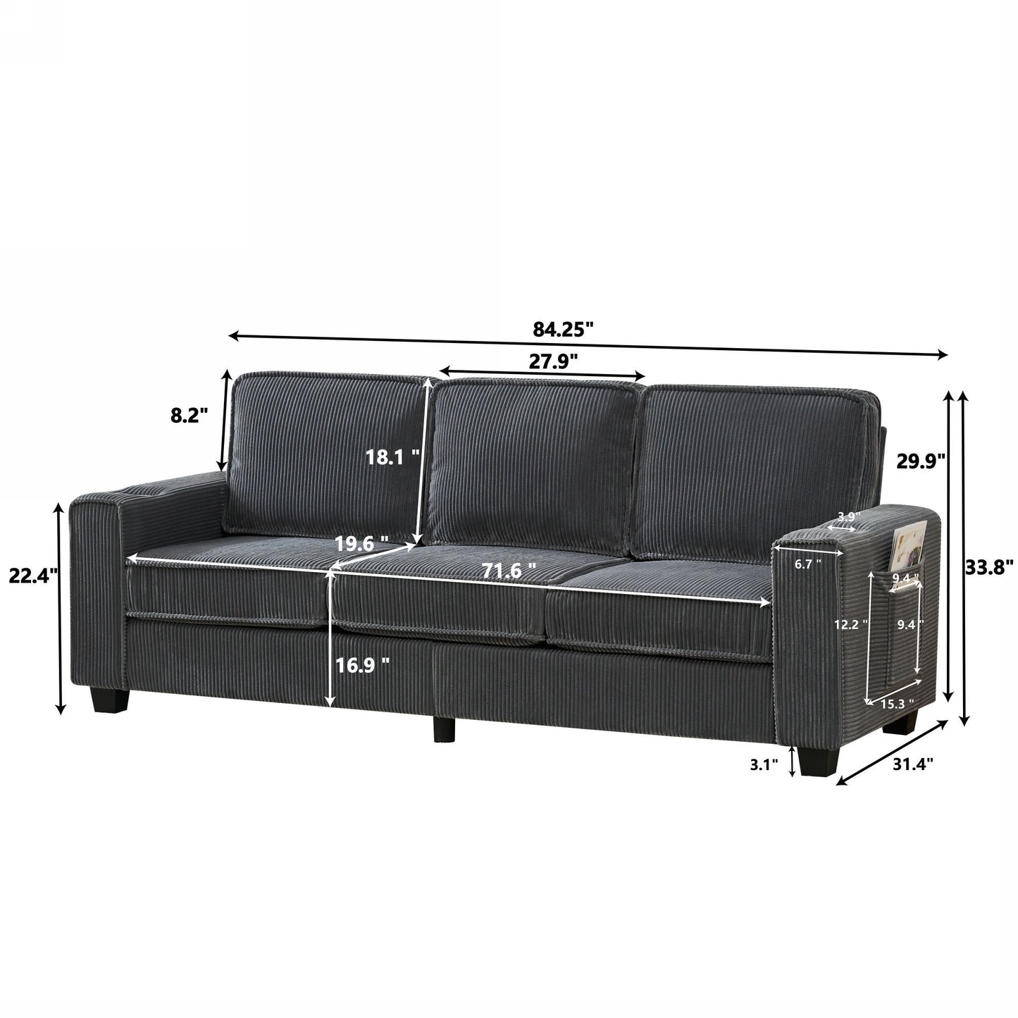 3 Seater Compact Sofa For Living Room