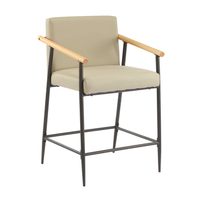 Mid Century Modern Counter Stool Set With Espresso Metal Frame - Khaki