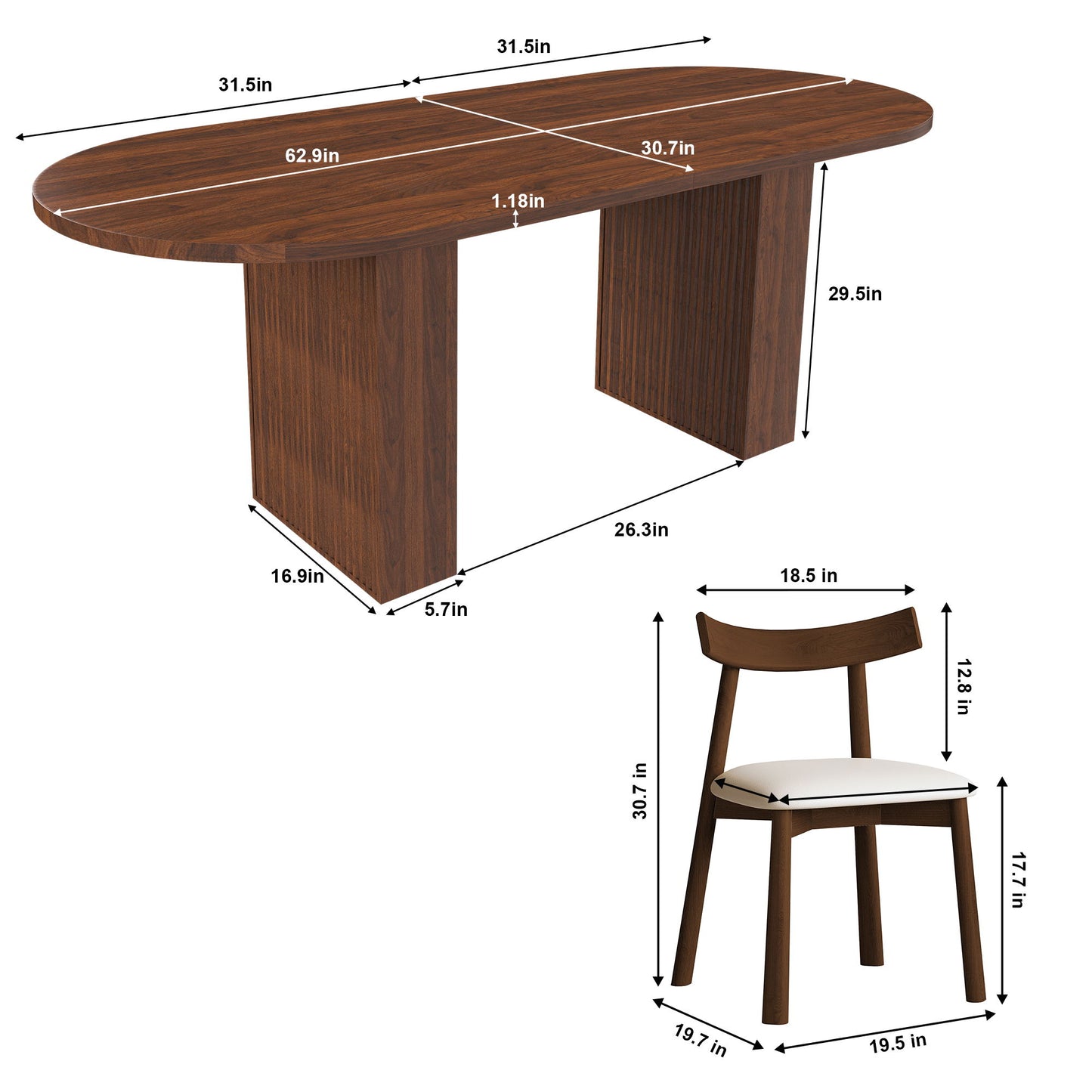 Oval Dining Table Set For 6 With 4 Chairs - Walnut