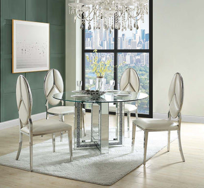 Noralie - Round Dining Table - Mirrored & Faux Diamonds