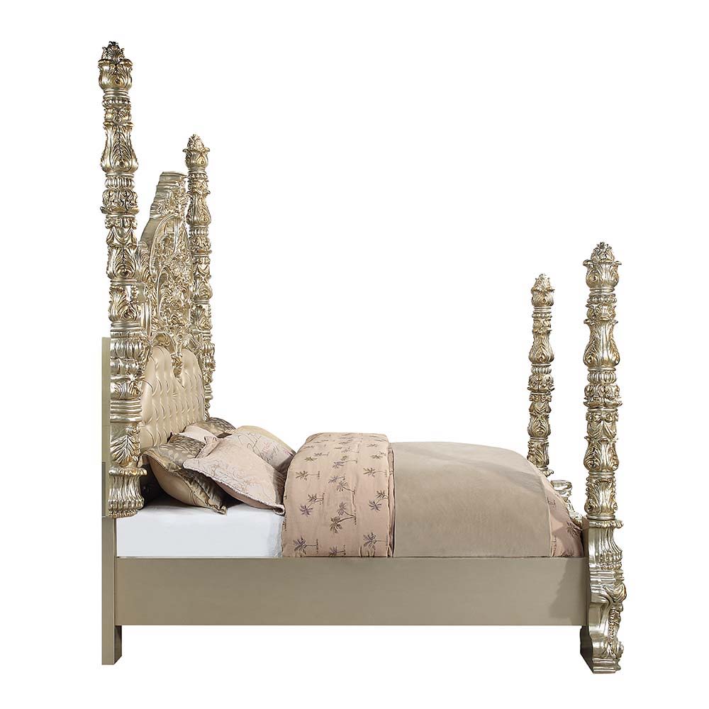 Danae - Eastern King Bed - Synthetic Leather , Champagne & Gold