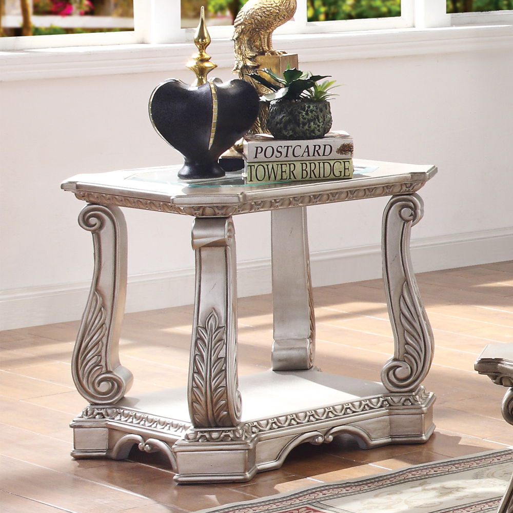 Northville - End Table - Clear Glass & Antique Silver