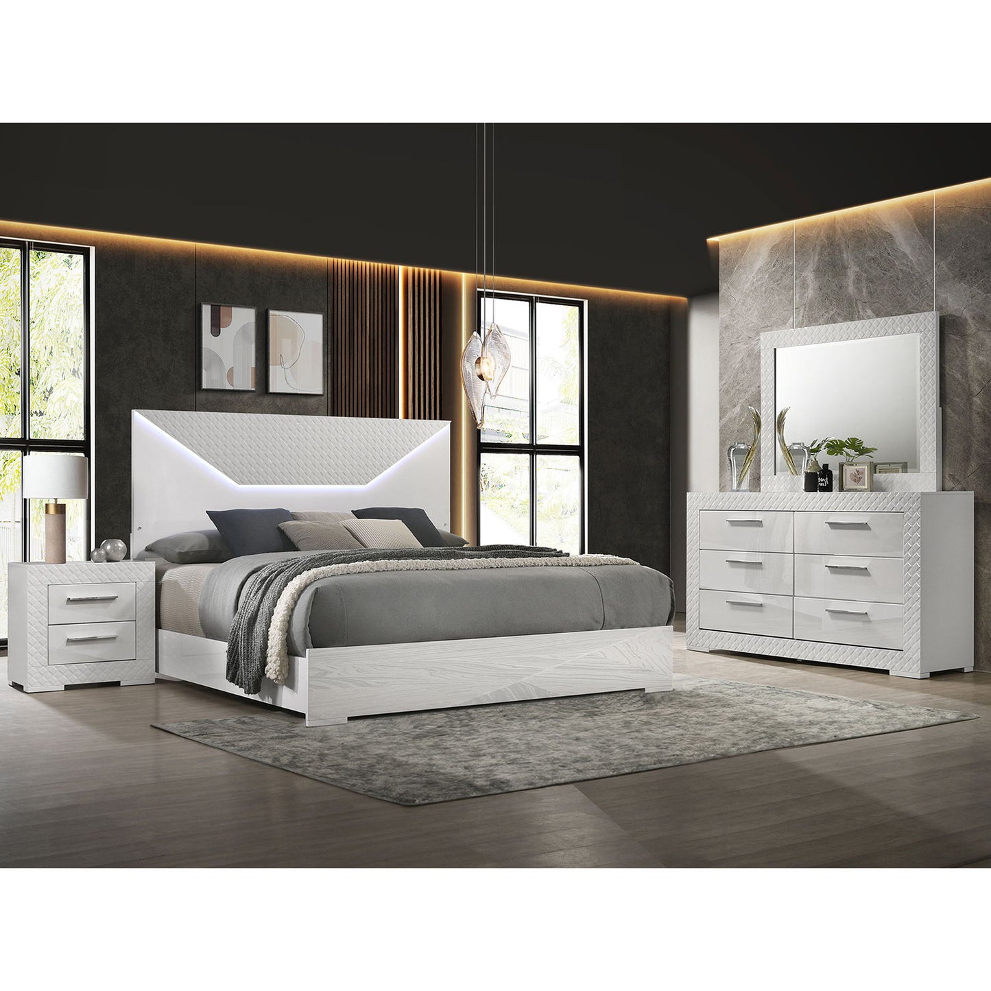 Pierce - 4 Piece Bedroom Set With LED Lighting