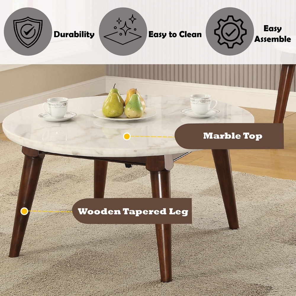 Gasha - Coffee Table - White Marble Top & Walnut