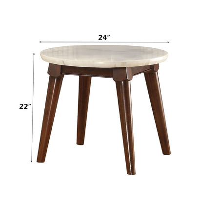 Gasha - End Table - White Marble Top & Walnut