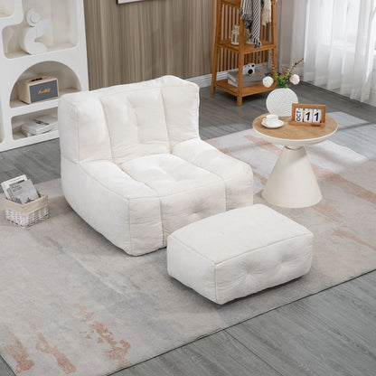 Modern Indoor Fluffy Bean Bag Chair With Memory Foam And Ottoman, Super Soft