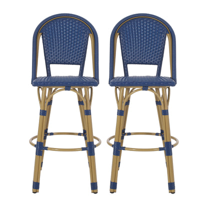Outdoor Rattan And Aluminum French Barstools (Set of 2)