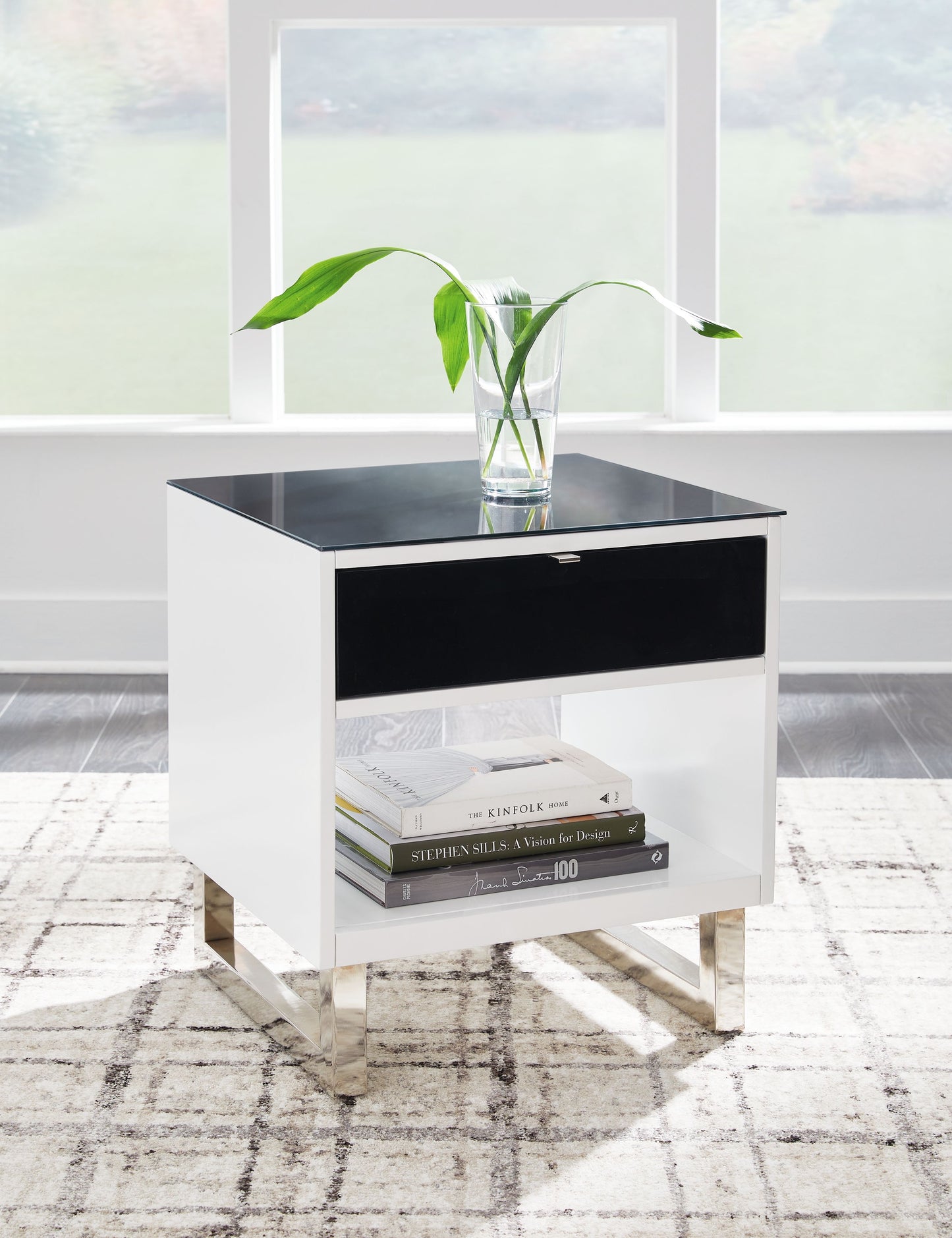 Gardoni - Rectangular End Table - White / Black