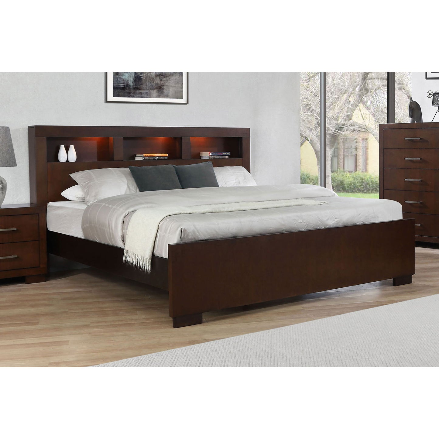 Ardino - California King Bed With Bookcase Headboard - Cappuccino