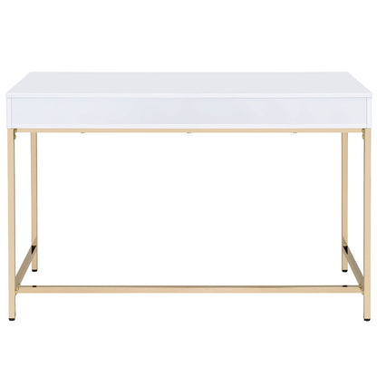 Ottey - Vanity Desk (Same 92540) - White High Gloss & Gold
