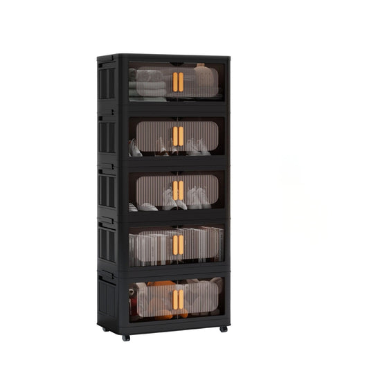 Folding Storage Cabinet With Magnetic Doors And Wheels