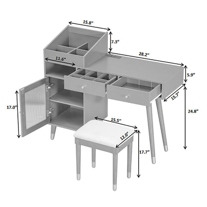 Modern Makeup Vanity Desk With Drawers Cabinet & Charging Port Engineered Wood Space Saving Design For Small Places - Black