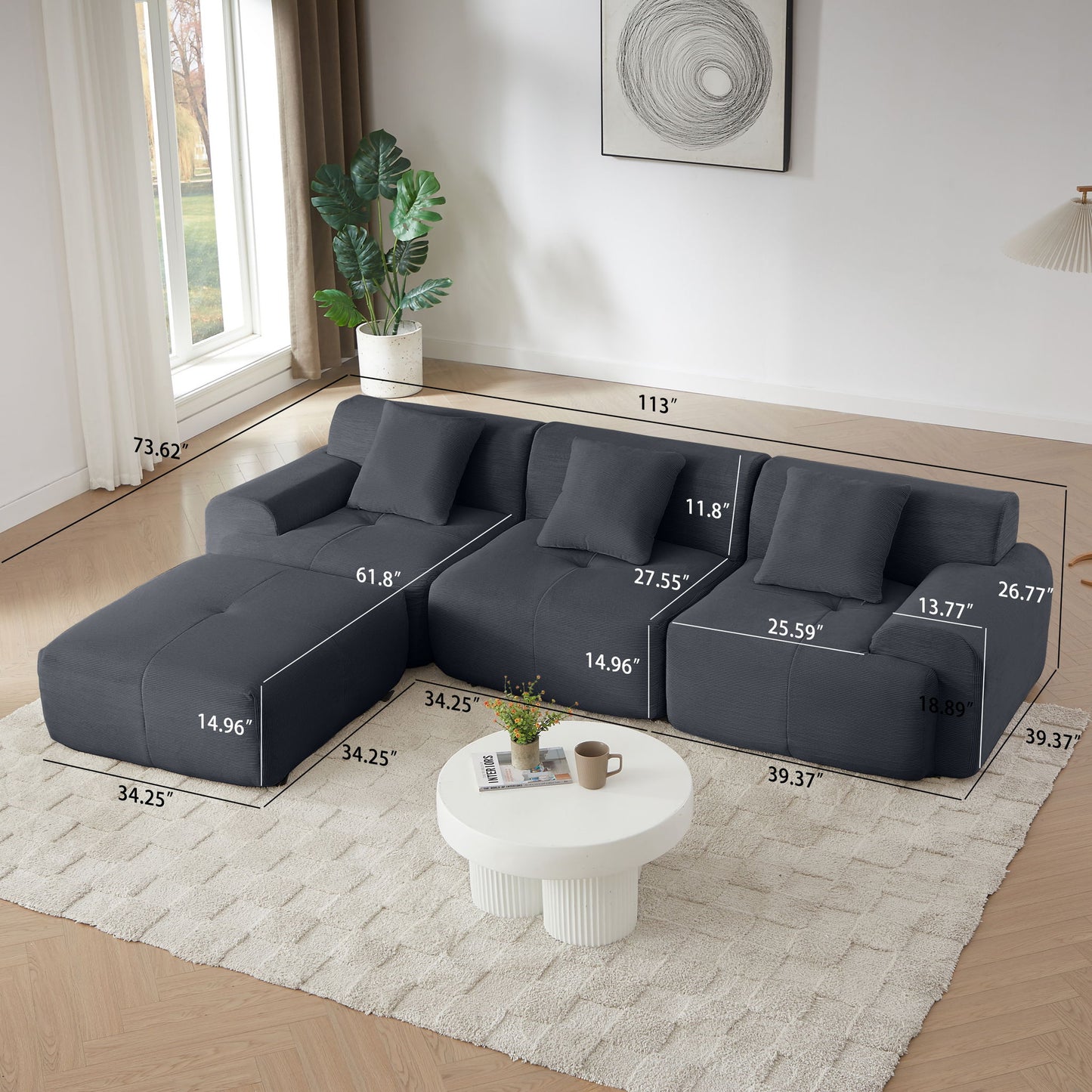 L Shaped Modular Sectional Sofa And Movable Ottoman