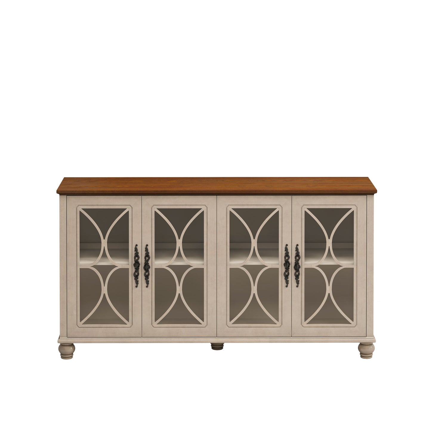 Elegant 4 Door Cabinet With Tempered Glass Doors