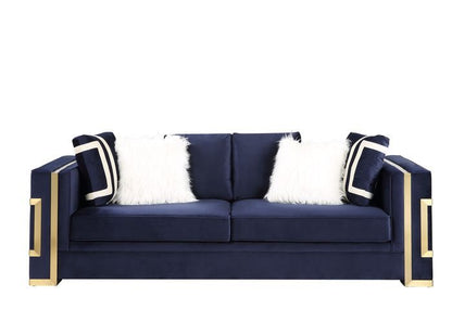 Virrux - Sofa With 6 Pillows - Blue Velvet & Gold
