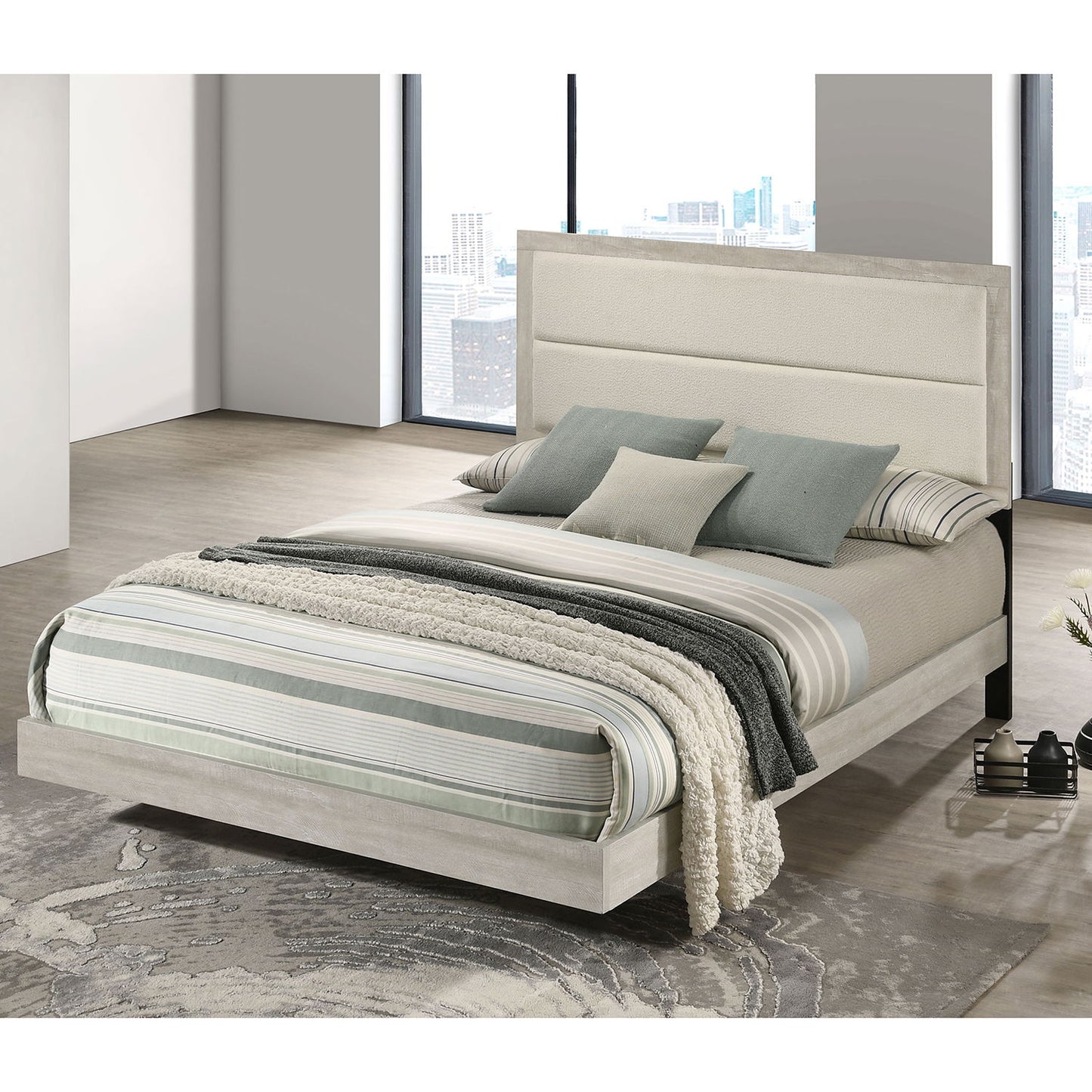 Strout - Queen Panel Bed With Upholstered Headboard - Rustic