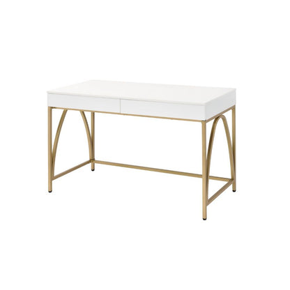 Lightmane - Writing Desk (Same Ac00900) - White High Gloss & Gold