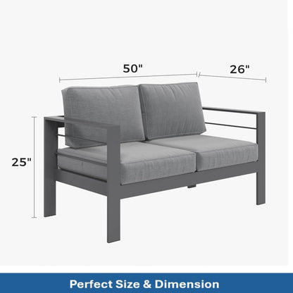 All Weather Patio Loveseat With Thick Cushions - Gray / Gray