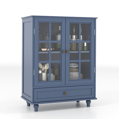 Minimalist Buffet Cabinet With Double Glass Doors And Drawer