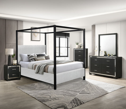 Cora - King Canopy Bed - Light Gray