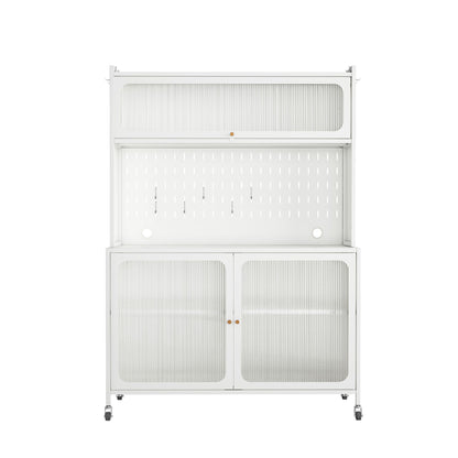 Contemporary Kitchen Pantry Cabinet With Glass Doors, Adjustable Shelves, Steel - Brushed Nickel
