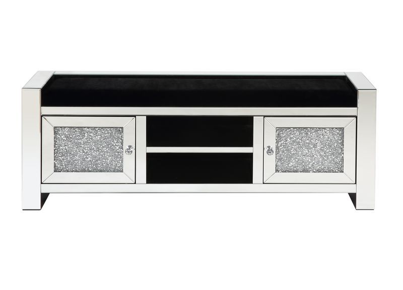 Noralie - 59" Bench With Storage - Mirrored & Faux Diamonds