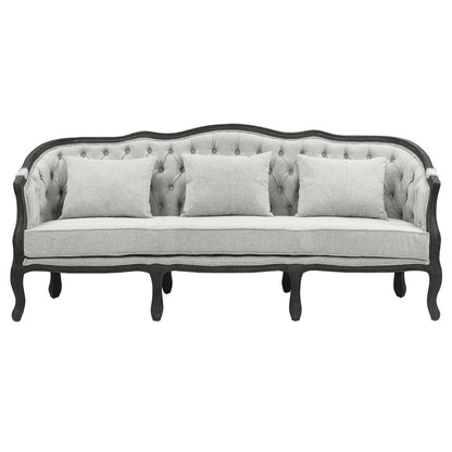 Samael - Sofa With 3 Pillows - Gray Linen & Dark Brown